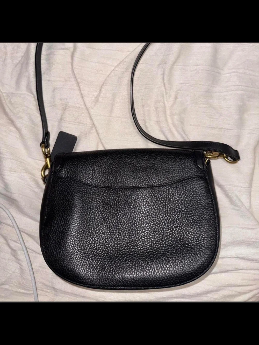 Coach Black Suede and Leather Saddle Crossbody with Gold Hardware